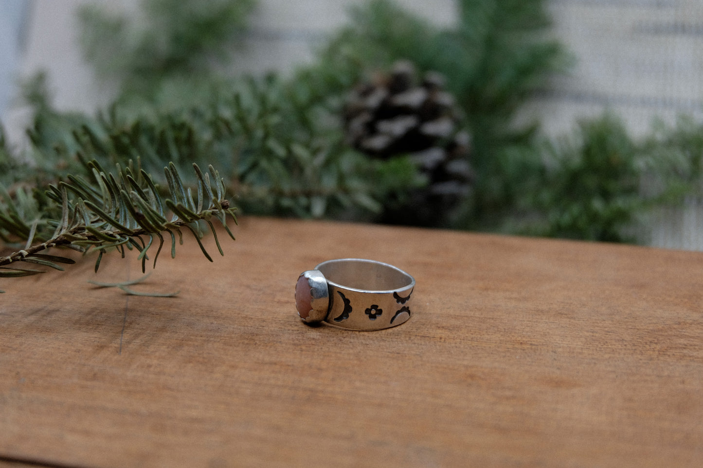 Pink Opal Wide Band Ring || Size 8.5